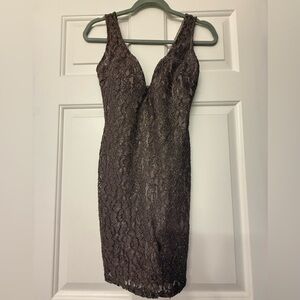 Windsor Strapless Lace Metallic Bodycon Dress in Dark Brown